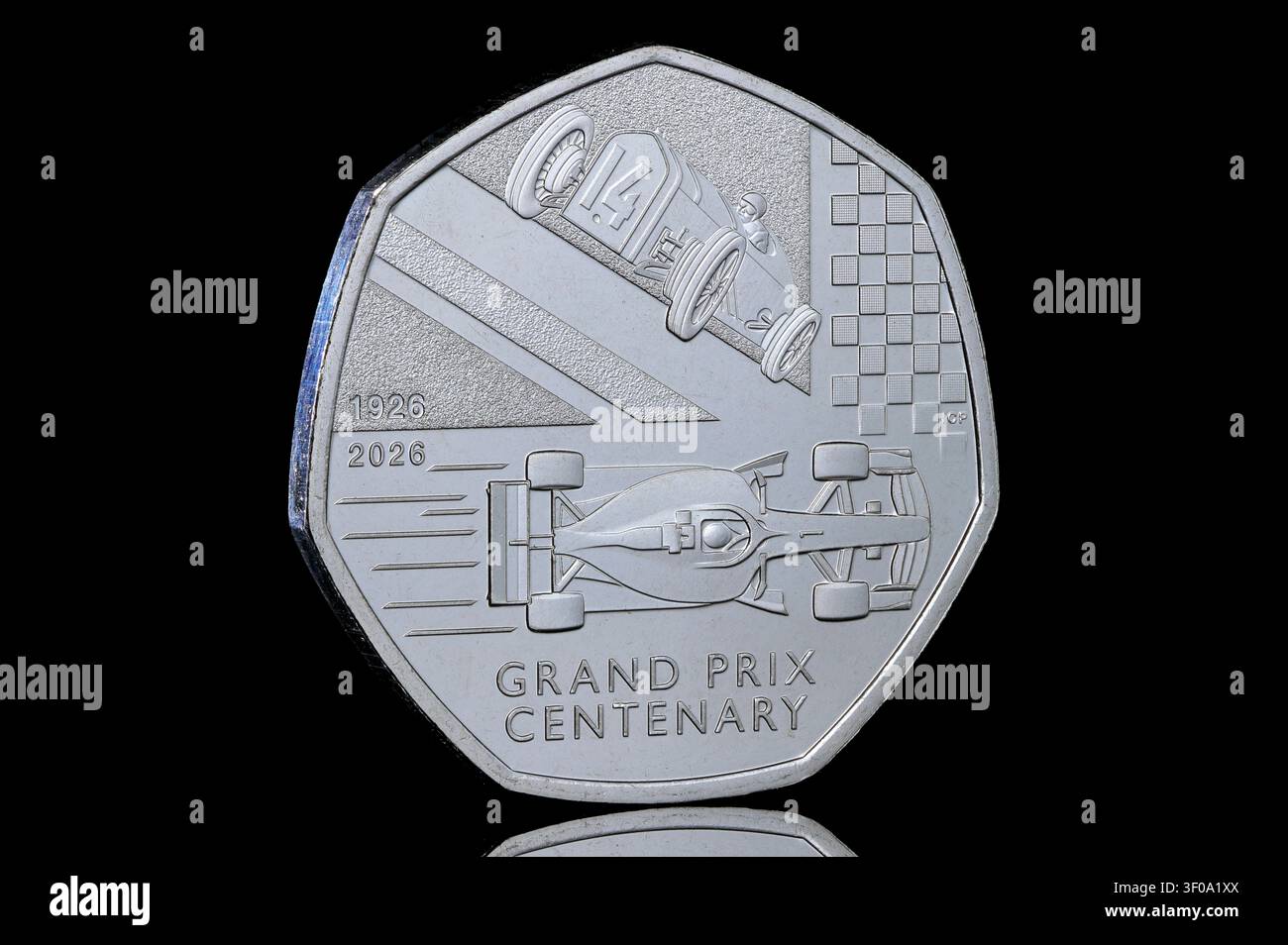 2026 Royaume-Uni 50 pence pour commémorer les 100 ans du Grand Prix britannique Banque D'Images