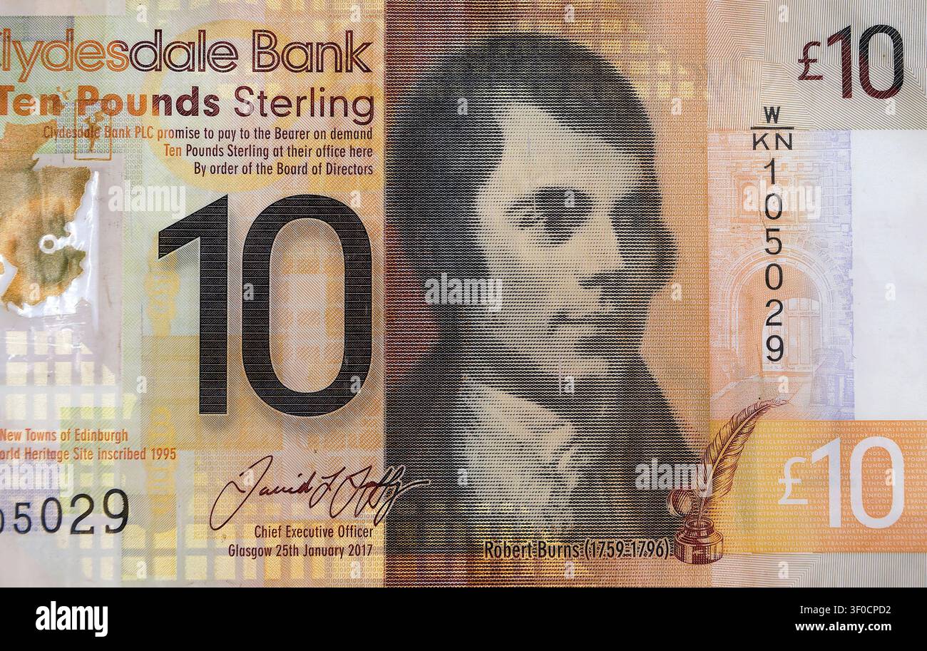 Billet de banque de dix (10) livres sterling Clydesdale Bank, Robert Burns Banque D'Images