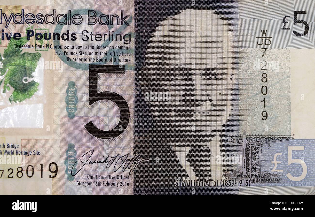 cinq (5) billets de banque Clydesdale Bank Pounds sterling, William Arrol Banque D'Images