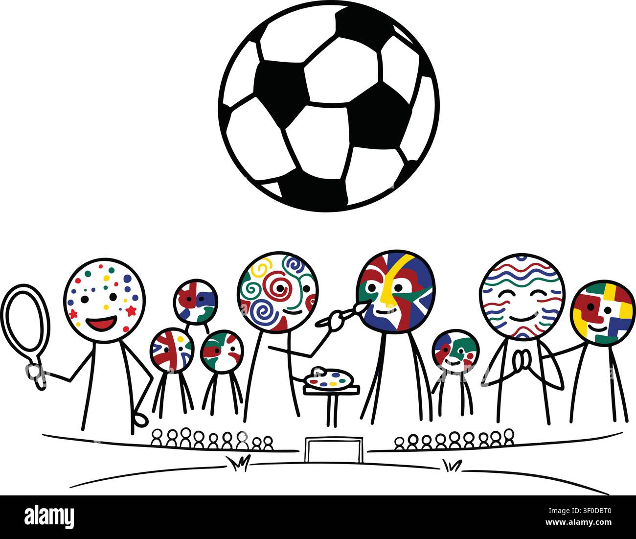 Illustration vectorielle d'un groupe de fans de football ou de soccer applaudissant au stade avec le visage peint. Illustration de Vecteur