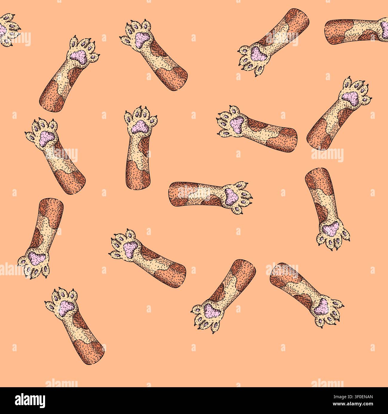 motif griffes chat patte dessinée à la main. tampons félin, rayures de toilettage, griffes souples rétractables chat illustration d'esquisse vectorielle Illustration de Vecteur