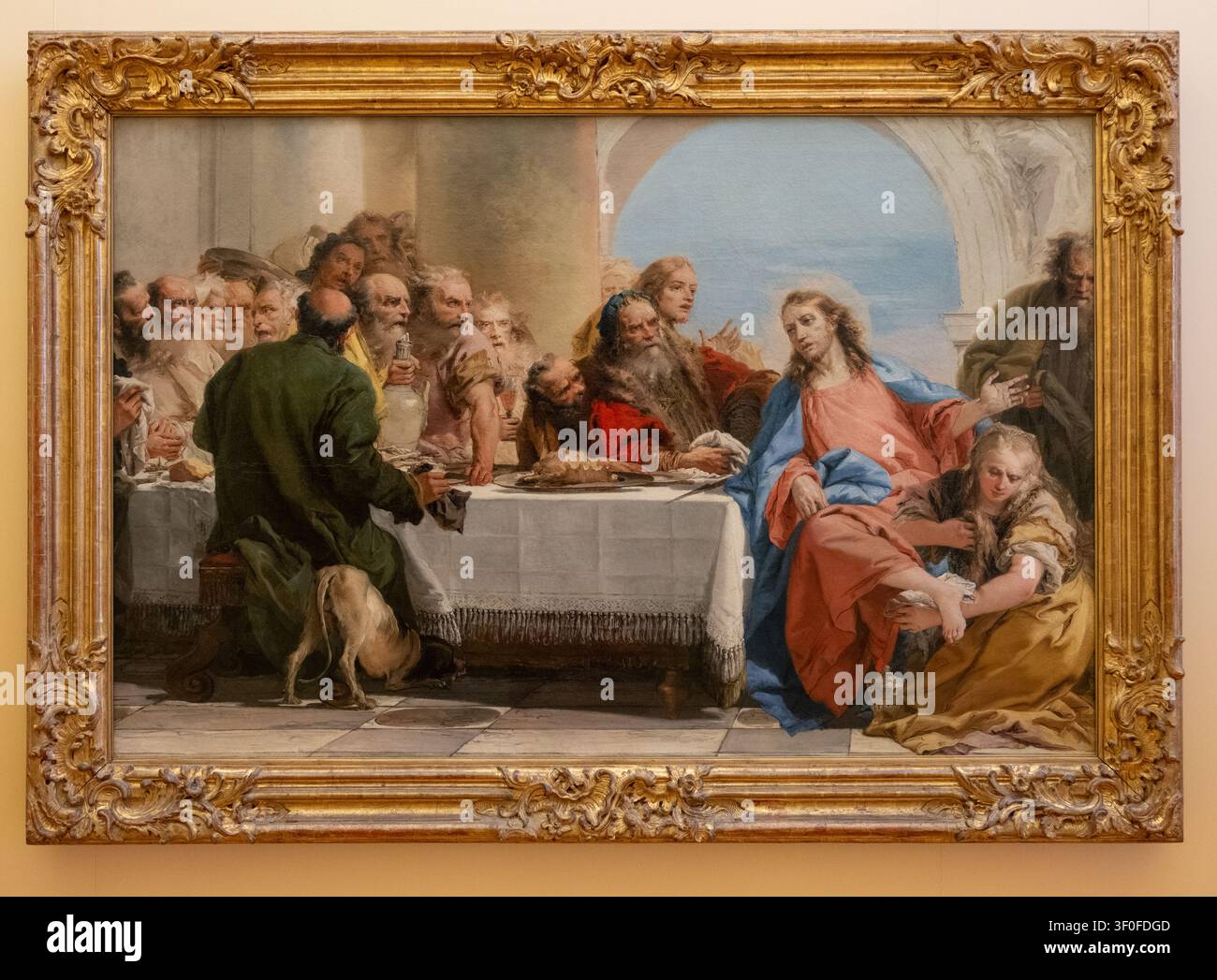 Wurzbourg, Allemagne - 31 mai 25 : Peinture religieuse encadrée du Christ et de personnages à table exposée dans la Résidence de Wurzbourg, Wurzbourg, Bavière, Allemagne Banque D'Images