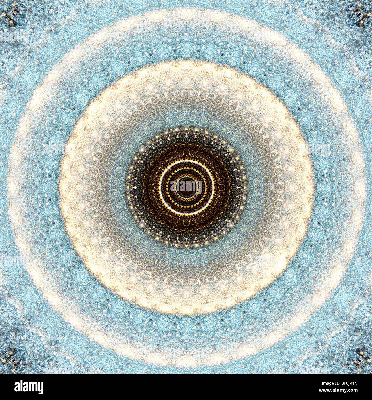 Œuvre de mandala numérique généré par une formule mathématique appliquée étape par étape à une photographie macro originale de motifs de graisse abstraits, formant Banque D'Images