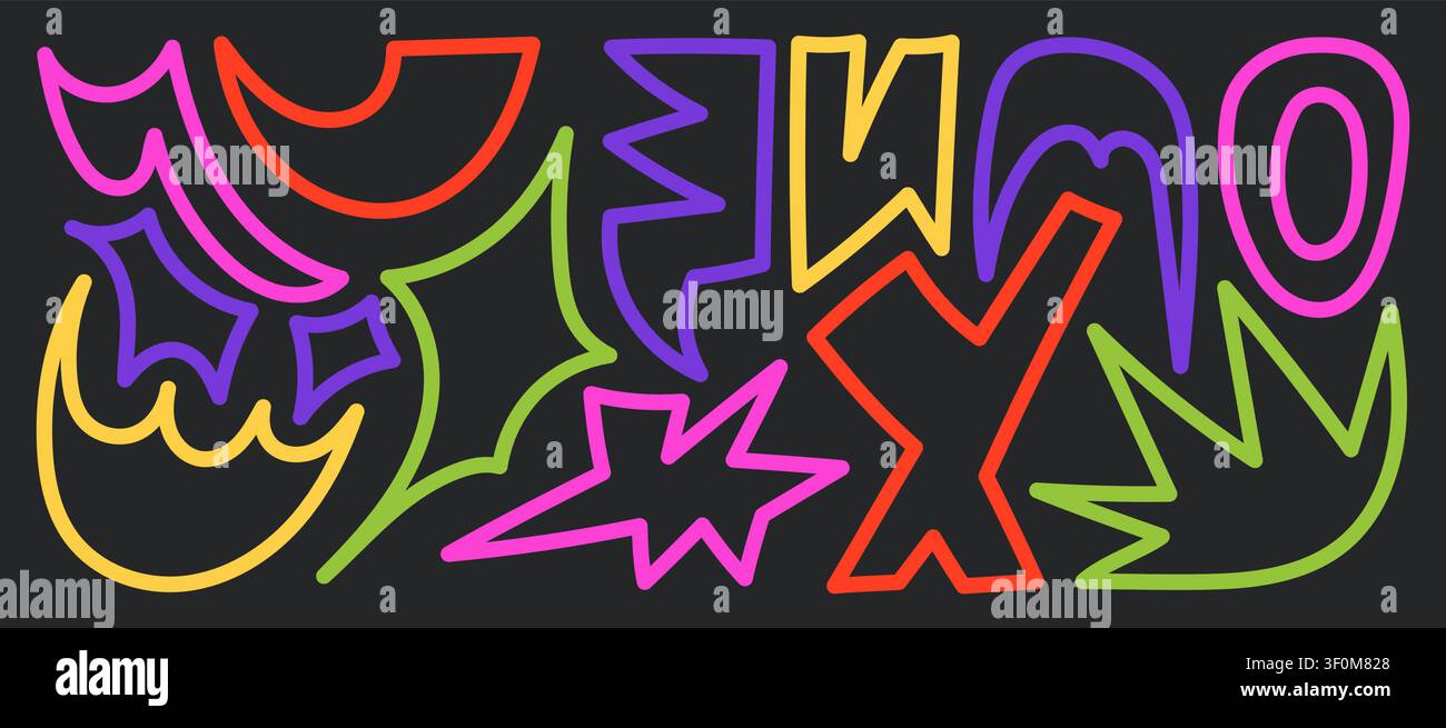 Doodles géométriques abstraits néon Illustration de Vecteur