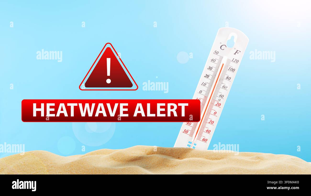 Alerte canicule signalant des températures en hausse dans les zones urbaines pendant les journées d'été Banque D'Images