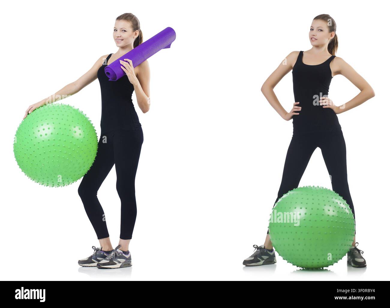 Jeune femme faisant des exercices avec fitball Banque D'Images