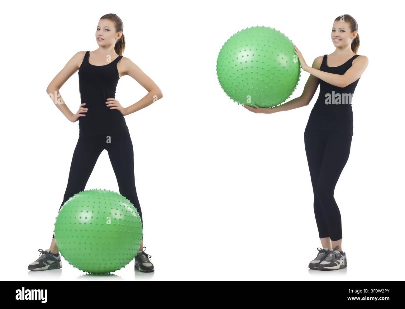 Jeune femme faisant des exercices avec fitball Banque D'Images