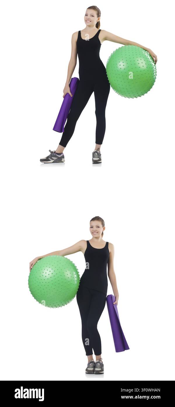 Jeune femme faisant des exercices avec fitball Banque D'Images