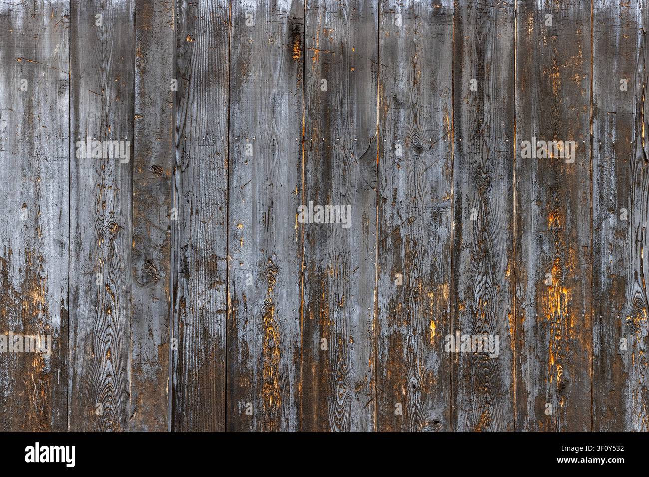 Texture de planches en bois érodées avec peinture grise écaillée Banque D'Images