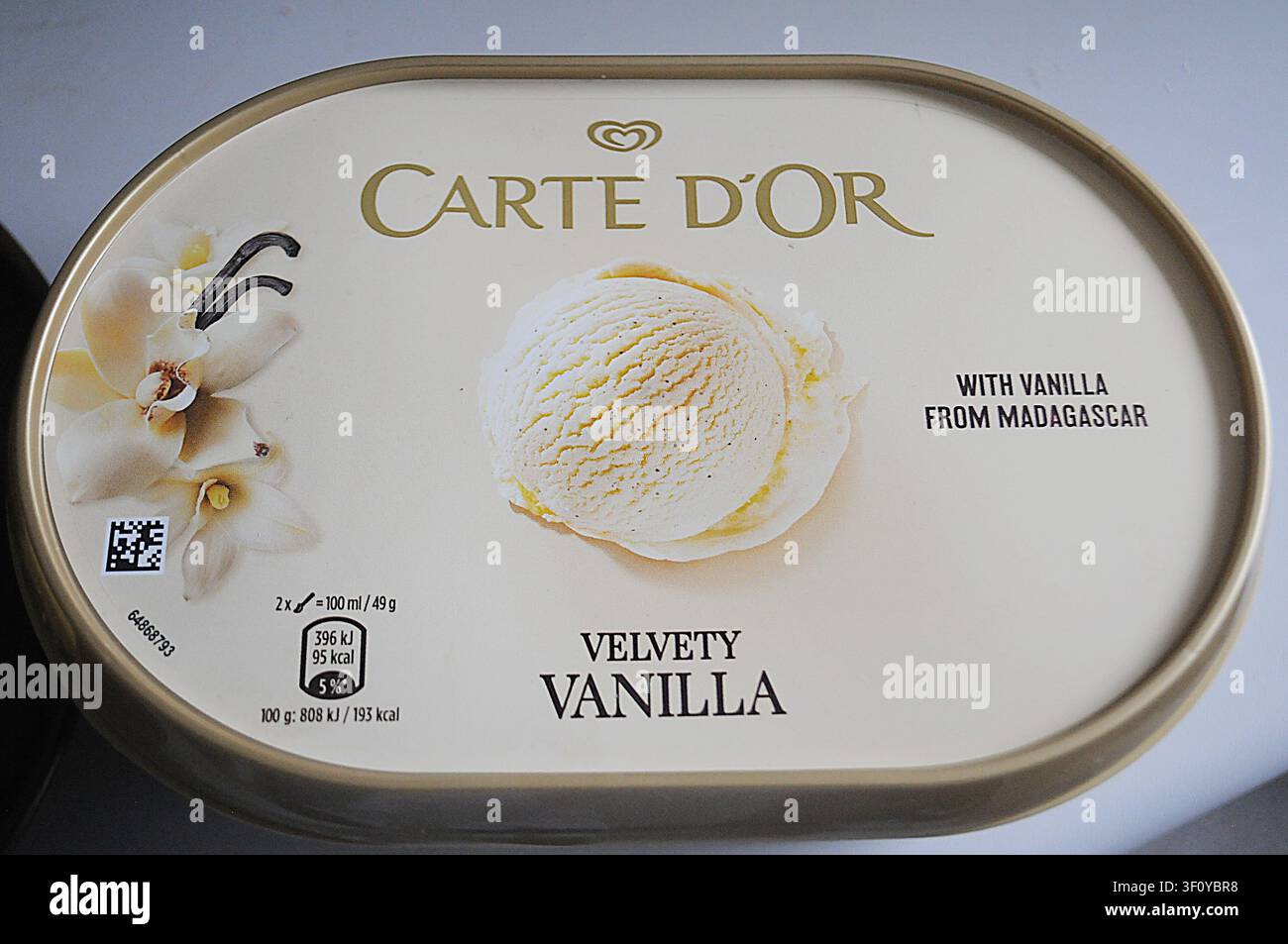 Copenhague/Danemark /10 juillet 2026/ carte dor velouté de glace à la vanille avec vanille de Madagascar.      (Photo : Francis Joseph Dean/Dean Pictures) Banque D'Images