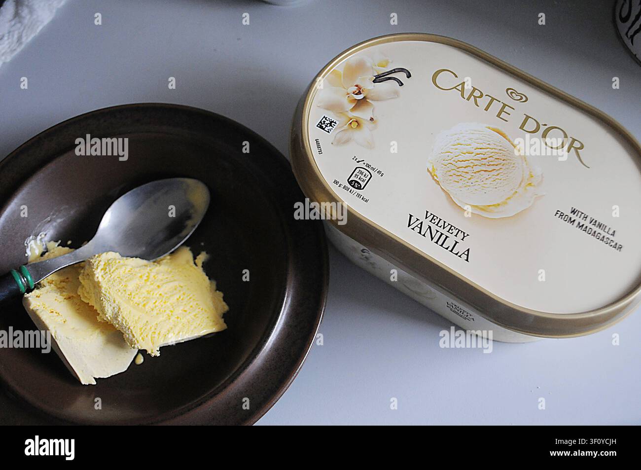 Copenhague/Danemark /10 juillet 2026/ carte dor velouté de glace vanille avec vanille de Madagascar . Photo : Francis Joseph Dean/Dean Pictures Banque D'Images