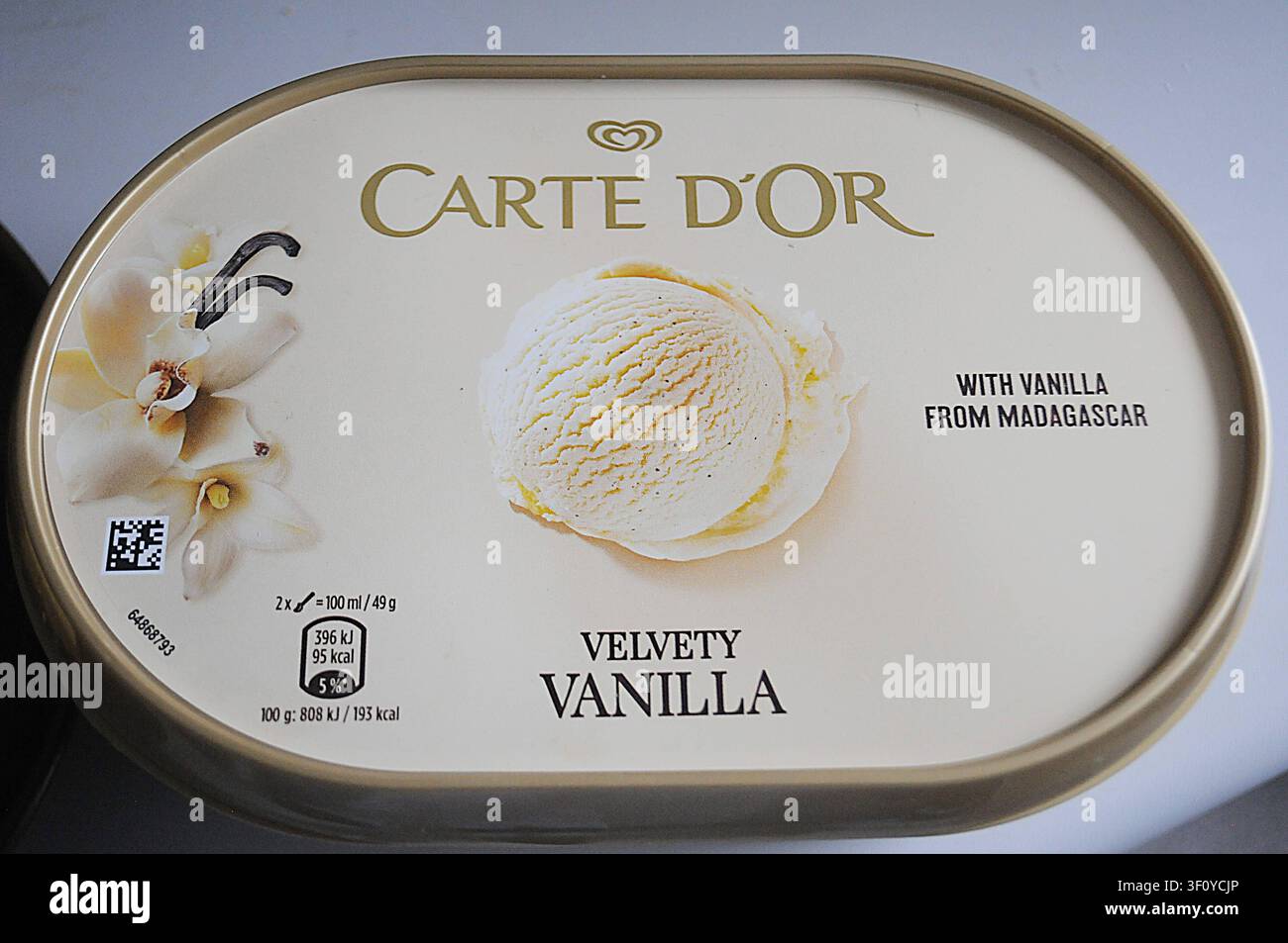 Copenhague/Danemark /10 juillet 2026/ carte dor velouté de glace vanille avec vanille de Madagascar . Photo : Francis Joseph Dean/Dean Pictures Banque D'Images
