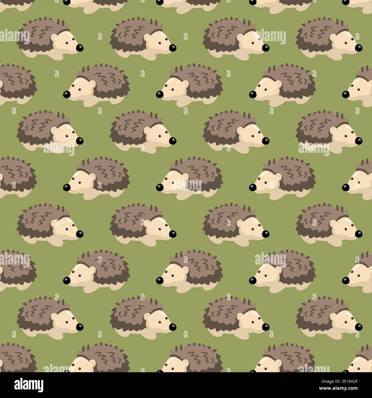 Motif sans couture avec des hérissons mignons sur fond vert olive. Fond d'animaux de la forêt en vectorisation de dessin animé Illustration de Vecteur