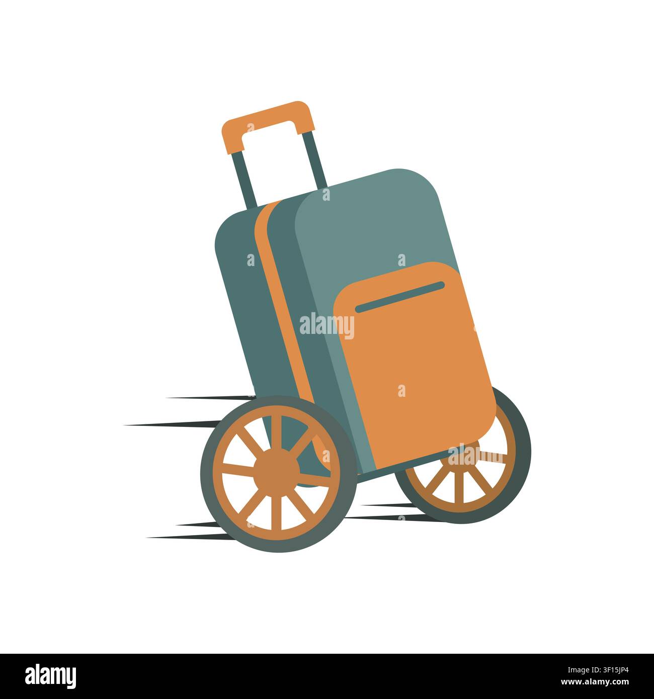Une icône vectorielle plate d'une valise à roulettes en mouvement, représentant le voyage, le tourisme et un transport efficace pour les voyages d'affaires ou de loisirs modernes. Illustration de Vecteur