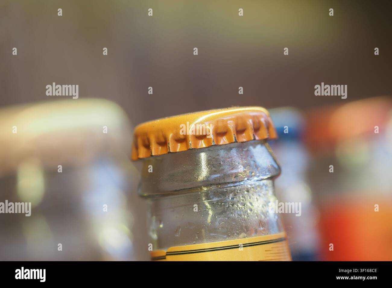 Les capsules de bouteilles étincelantes brillent lors d'un rassemblement chaleureux Banque D'Images