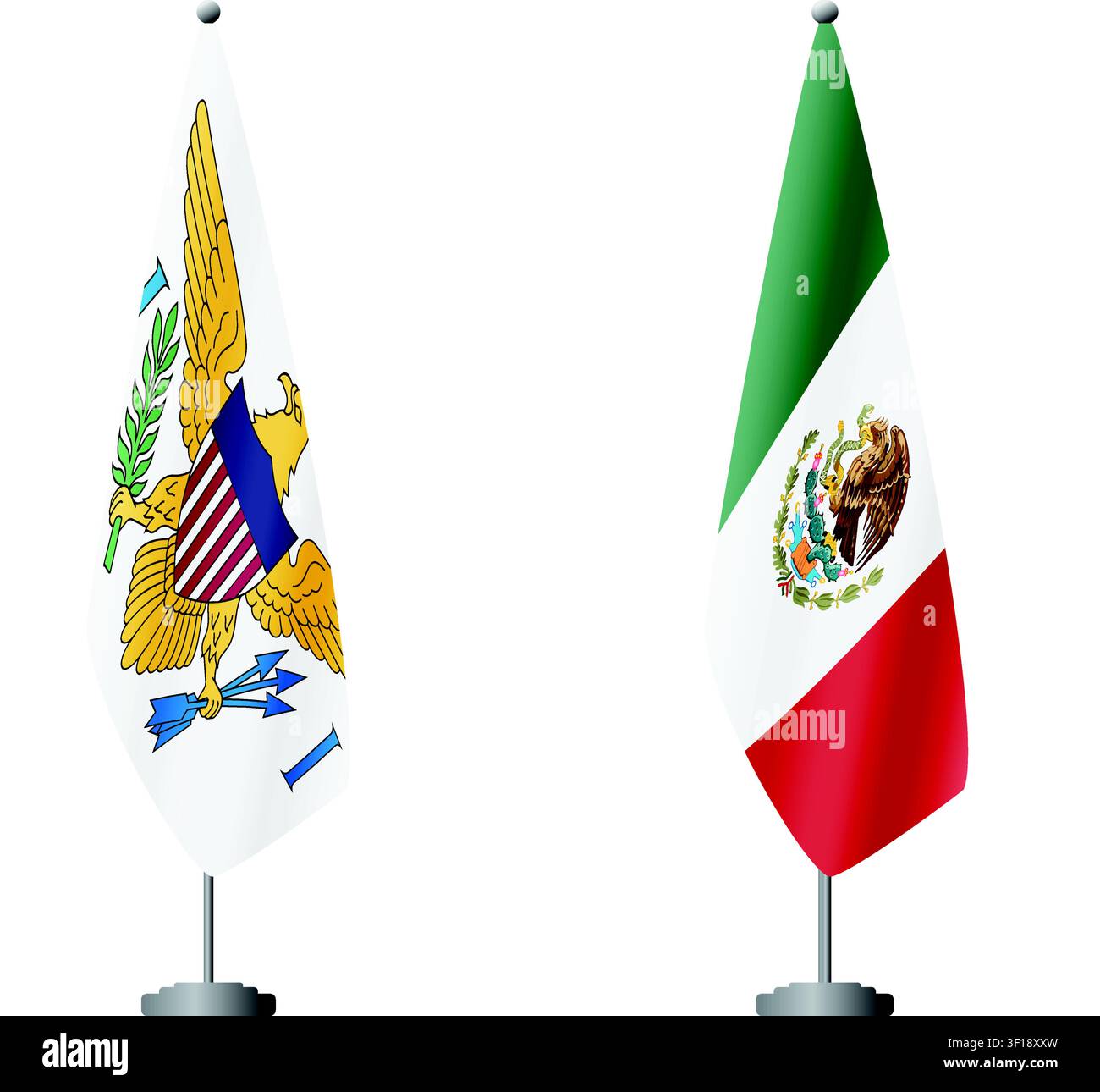 Drapeaux des îles Vierges des États-Unis et du Mexique sur des mâts pour cérémonies et réunions officielles, vecteur fond transparent Illustration de Vecteur