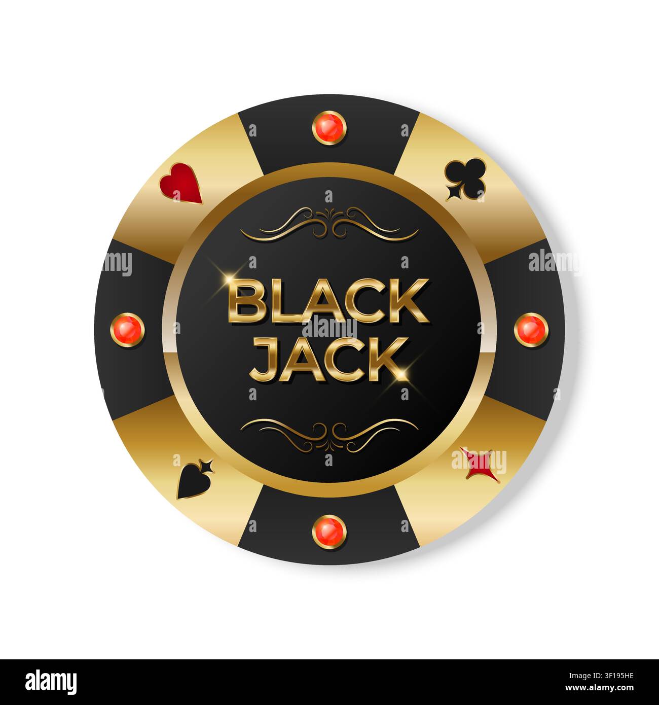 Puce noire Golden Jack. Puce de casino premium décorée de gemmes rouges. Illustration vectorielle Illustration de Vecteur
