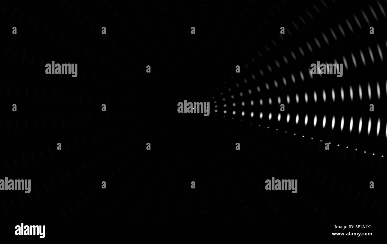 Un motif de lumières s'étend vers un tunnel sombre. Les lumières apparaissent comme des points blancs, créant une illusion de profondeur et de perspective. Le fond reste Banque D'Images