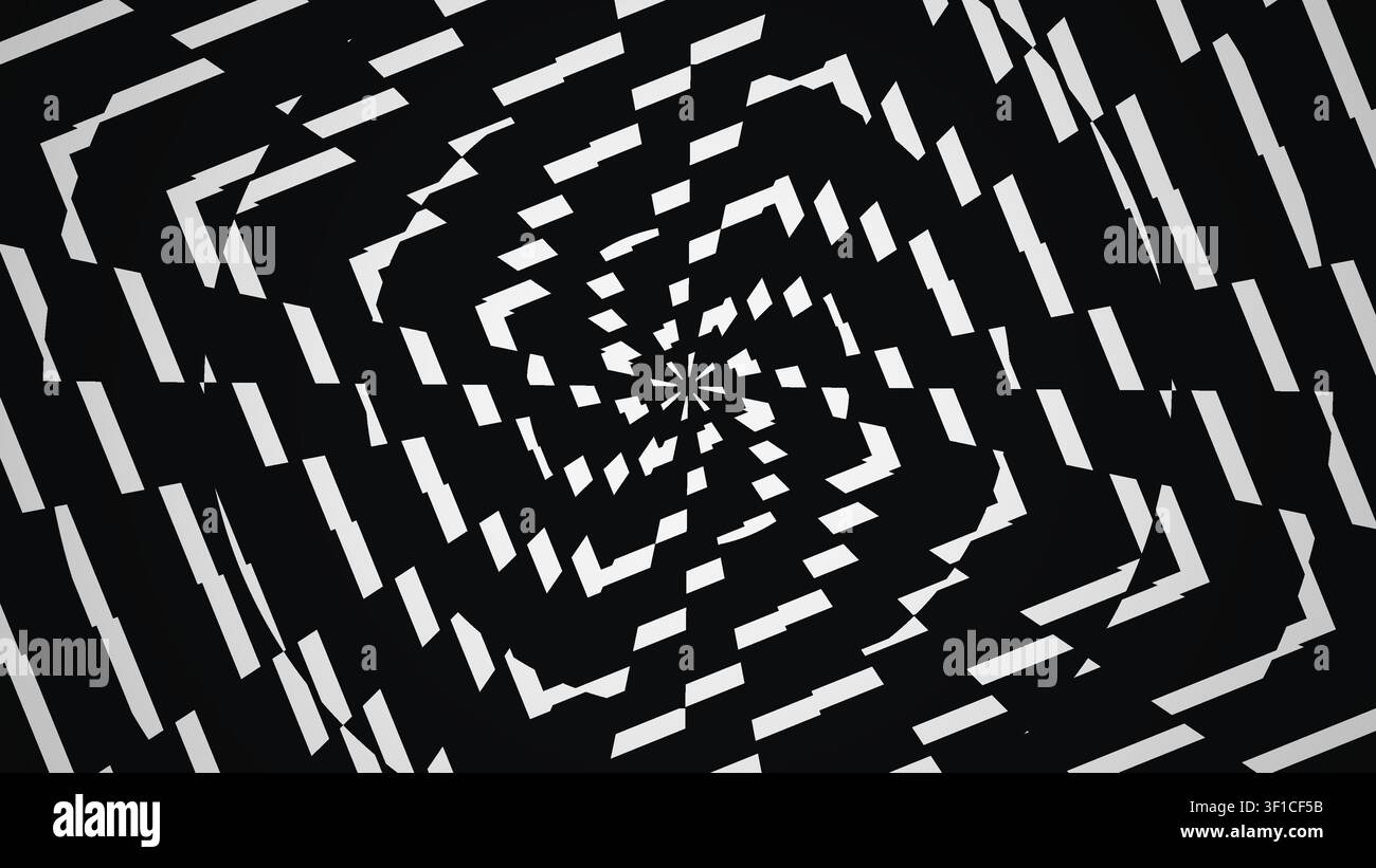 Ce design présente un motif en spirale noir et blanc créé avec une série de rayures alternées. Les couleurs contrastées ajoutent de la profondeur et un intérêt visuel Banque D'Images