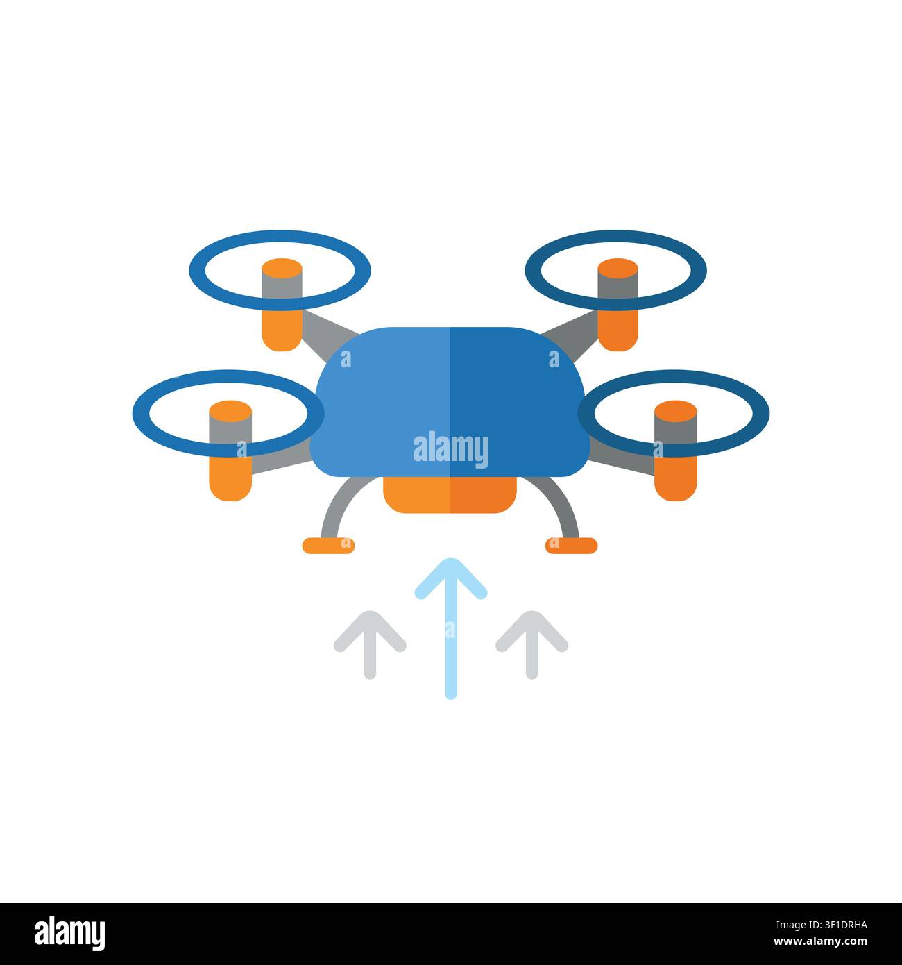 Icône de drone quadricoptère décollant avec une flèche vers le haut sur fond blanc Illustration de Vecteur