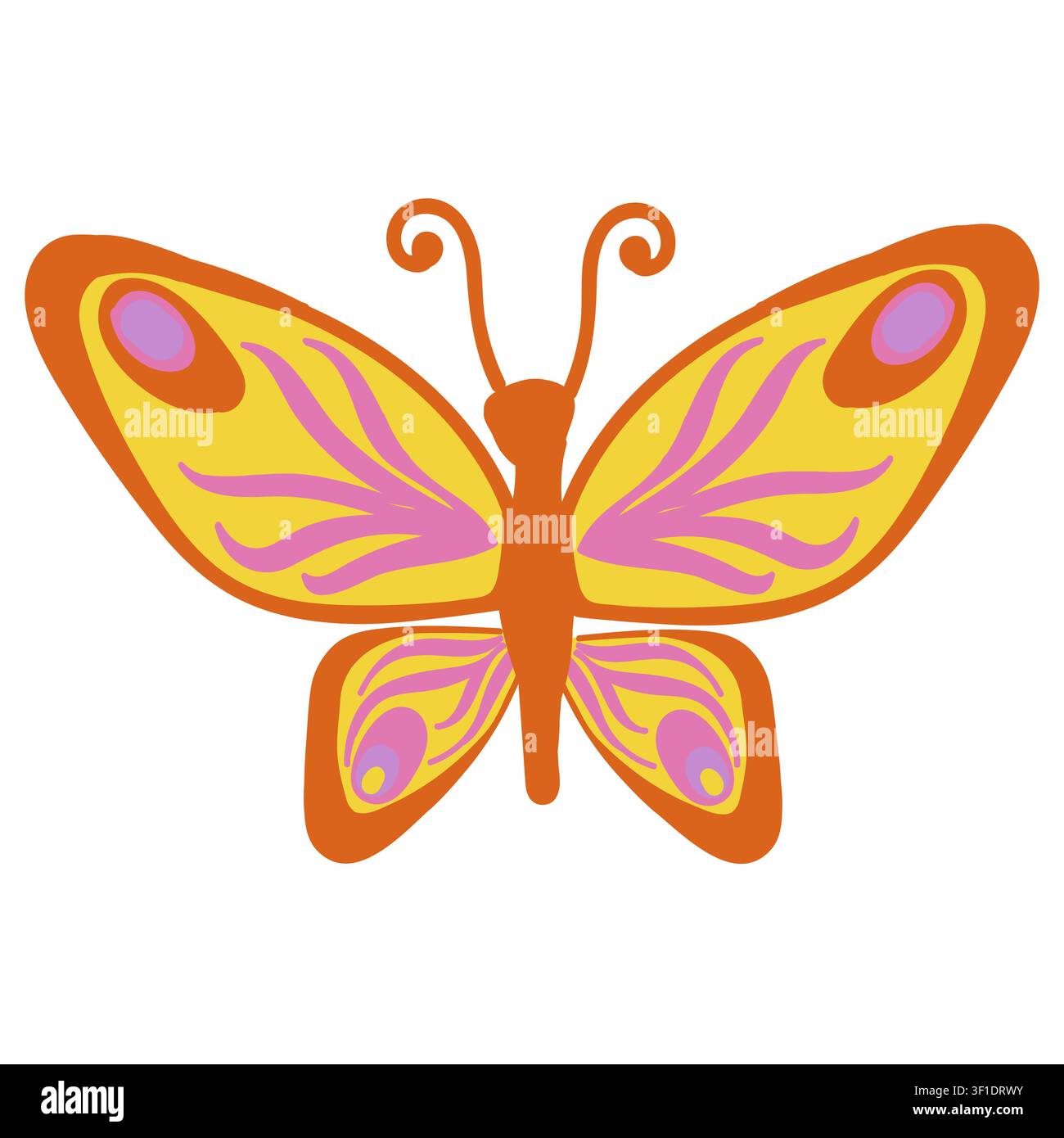 Un papillon avec des ailes orange et des motifs roses et jaunes. Illustration vectorielle isolée sur un fond blanc. Illustration de Vecteur
