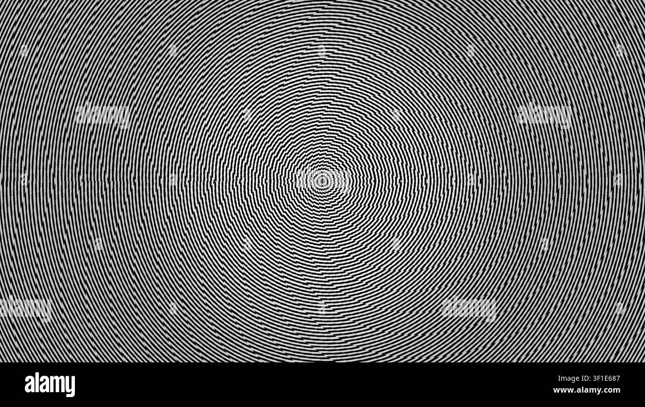Ce design présente une série de lignes concentriques noires et blanches qui créent un effet de spirale, attirant l'attention du spectateur vers le centre. Idéal pour Banque D'Images