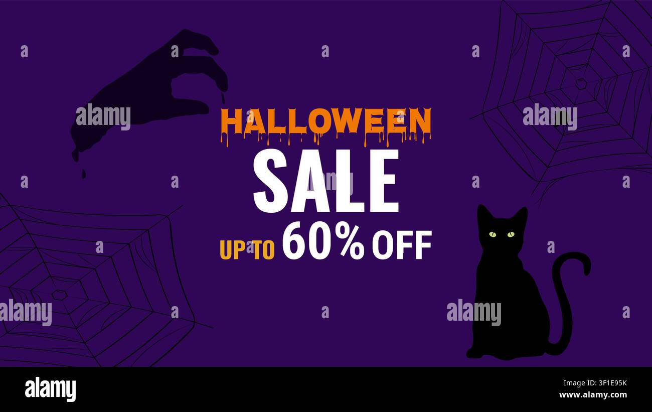 Bannière de silhouette de vente d'Halloween sombre pour les annonces, la conception Web et le marketing. Idéal pour les promotions d'automne sinistres et les campagnes de vente au détail. Illustration vectorielle premium Illustration de Vecteur