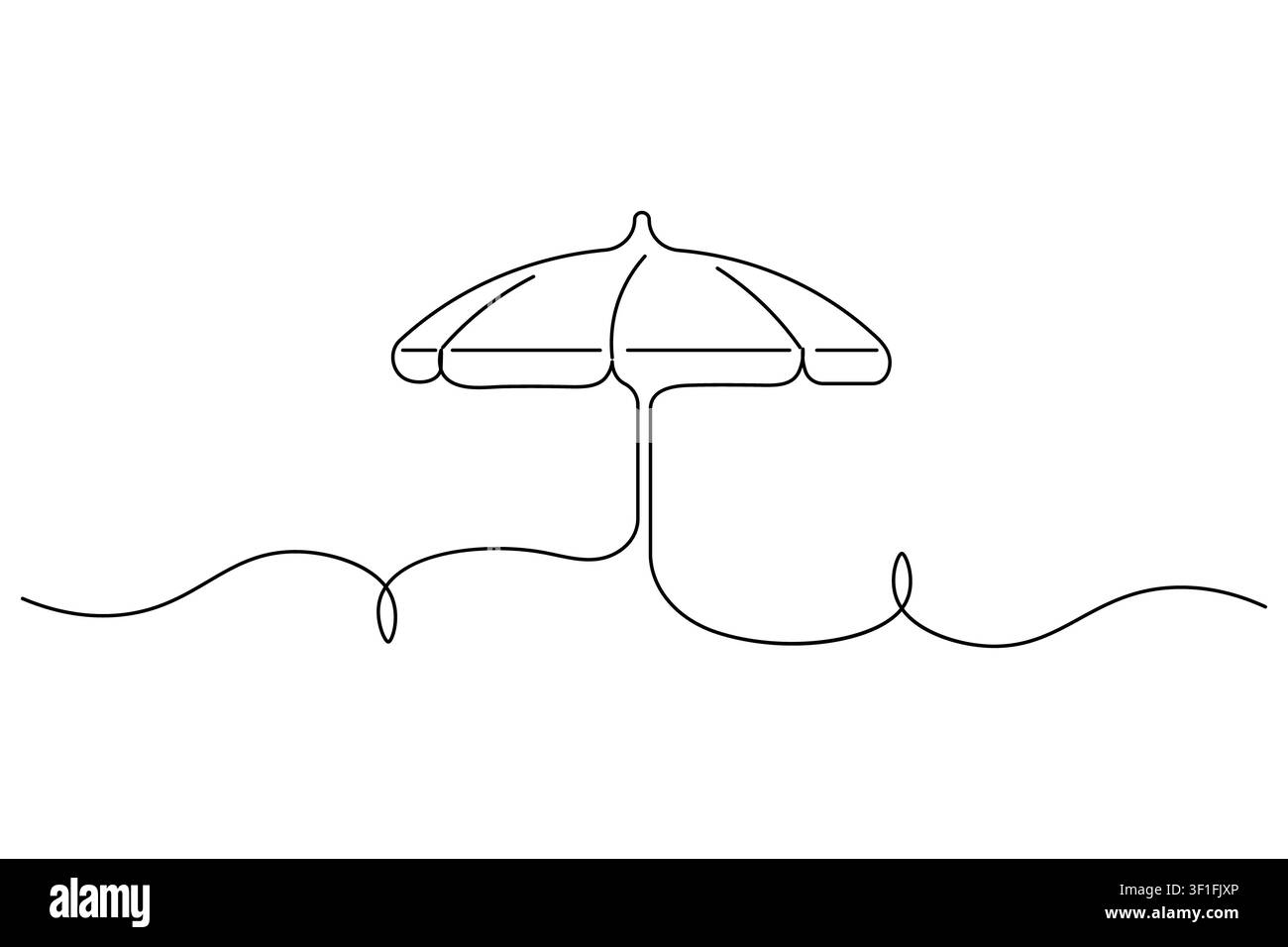 Chaise de plage avec parasol, dessin en ligne continu, icône pour le design vectoriel de marque de resort de vacances d'été Banque D'Images