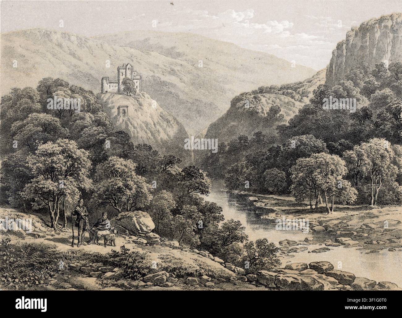 Château Campbell. Lithographie par T. Picken d'après une œuvre originale de T. Creswick et publiée par Day & Son et R. Griffin & Co. Tirée d'une publication médio-victorienne nommée Scotland Delineated. Banque D'Images