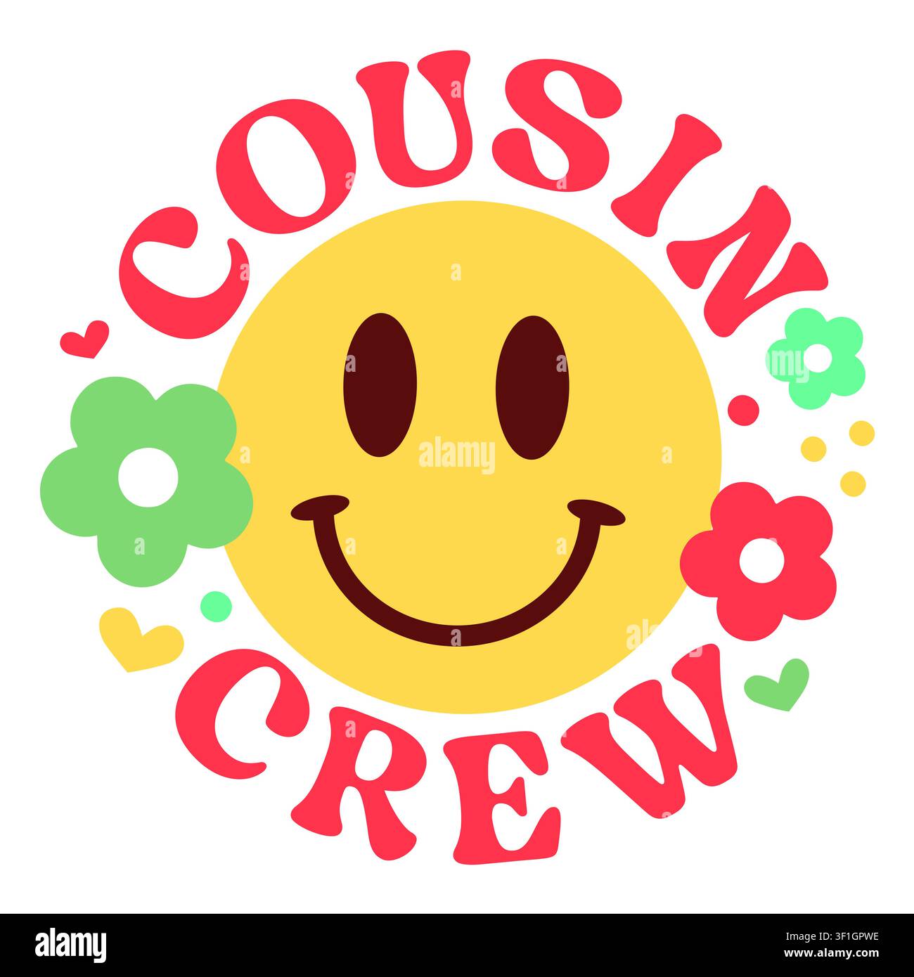 Design rétro visage souriant Cousin Crew. Illustration de Vecteur