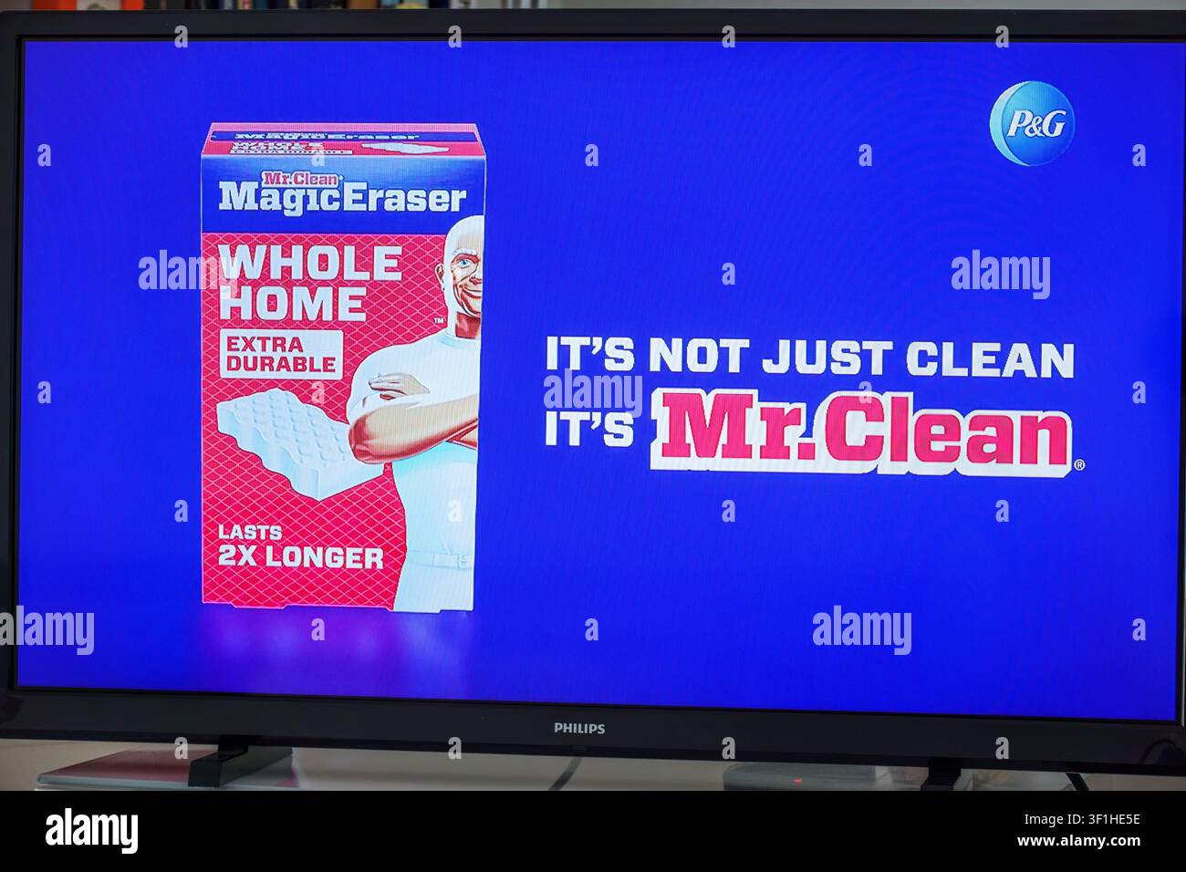 Miami Beach Floride, télévision, écran de surveillance, publicité commerciale, Mr. Clean, Magic Eraser, Mr. Clean Magic Eraser, Maison entière, Extra résistant, Pr Banque D'Images