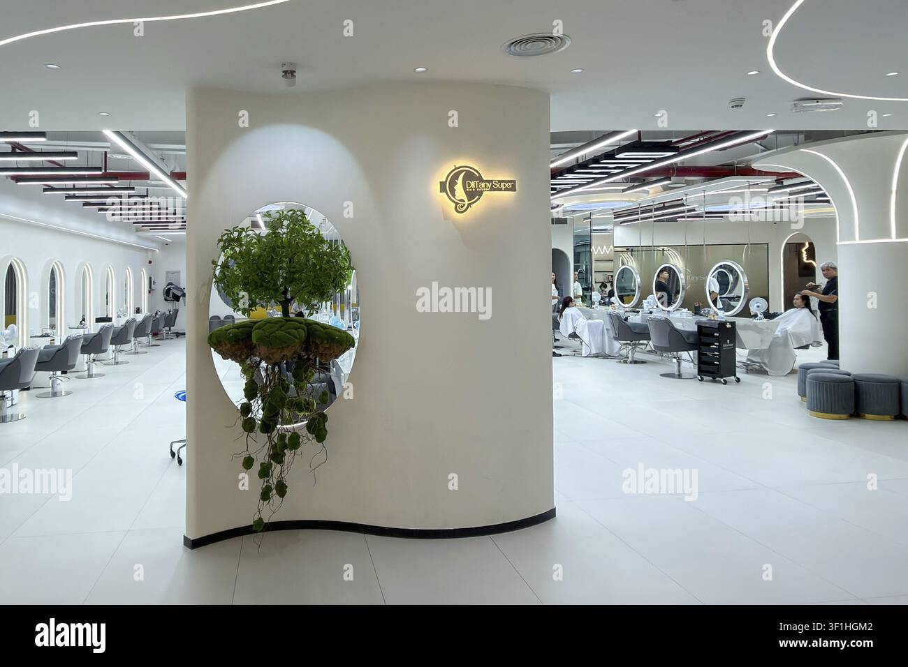 Salon de coiffure avec installation artistique biophile, Dubaï, Émirats arabes unis, UAE Banque D'Images