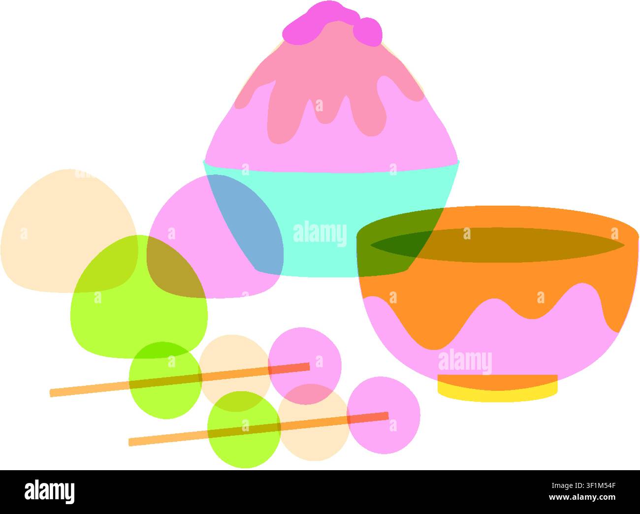 Art vectorielle minimaliste de glace pilée, dango, mochi et thé matcha dans des tons pastel. Illustration de Vecteur
