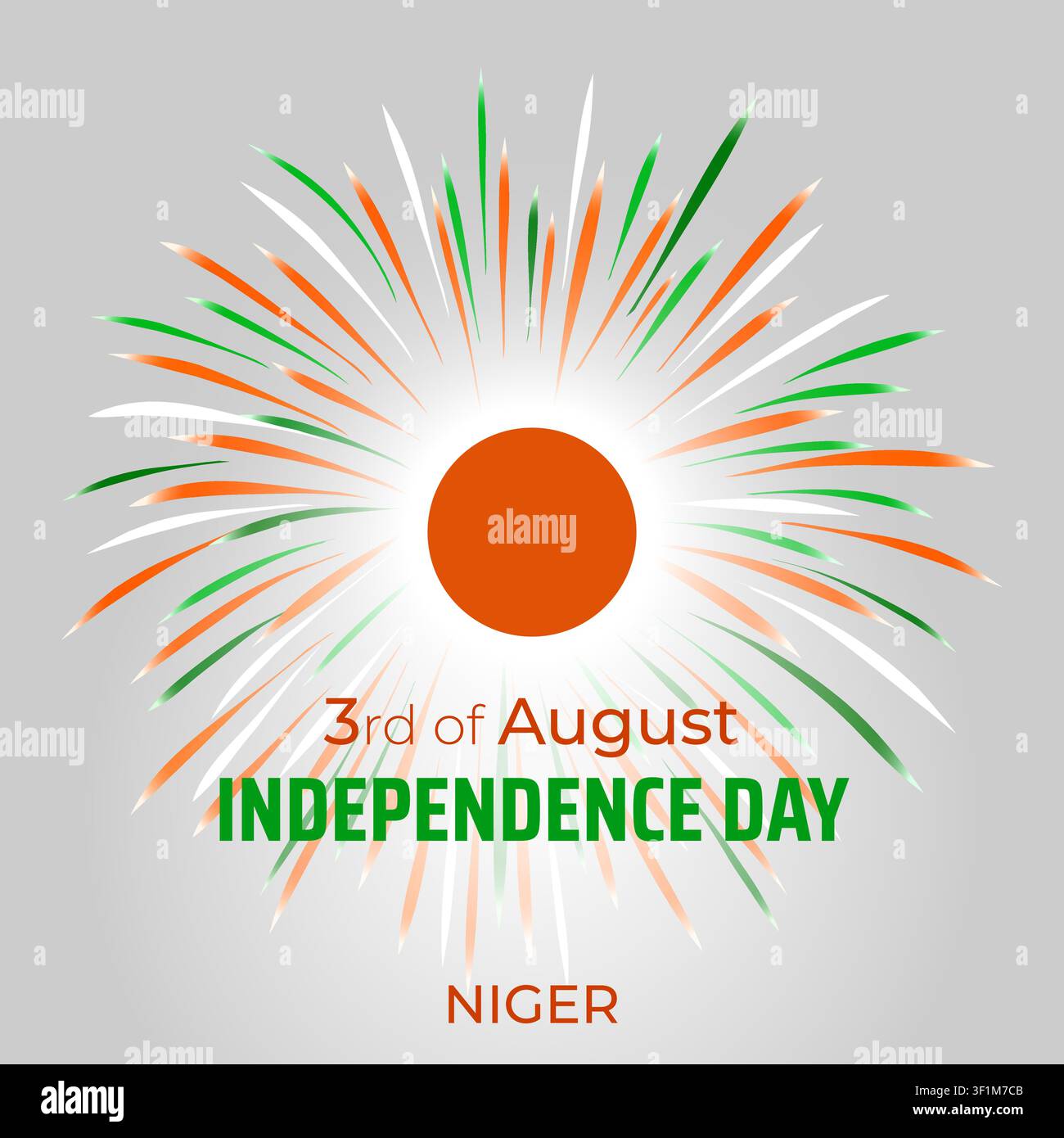 3 août, jour de l'indépendance du Niger. Drapeau de feux d'artifice colorés nigériens sur fond blanc. Fête nationale du Niger le 3 août. Vœux de jour de l'indépendance Illustration de Vecteur