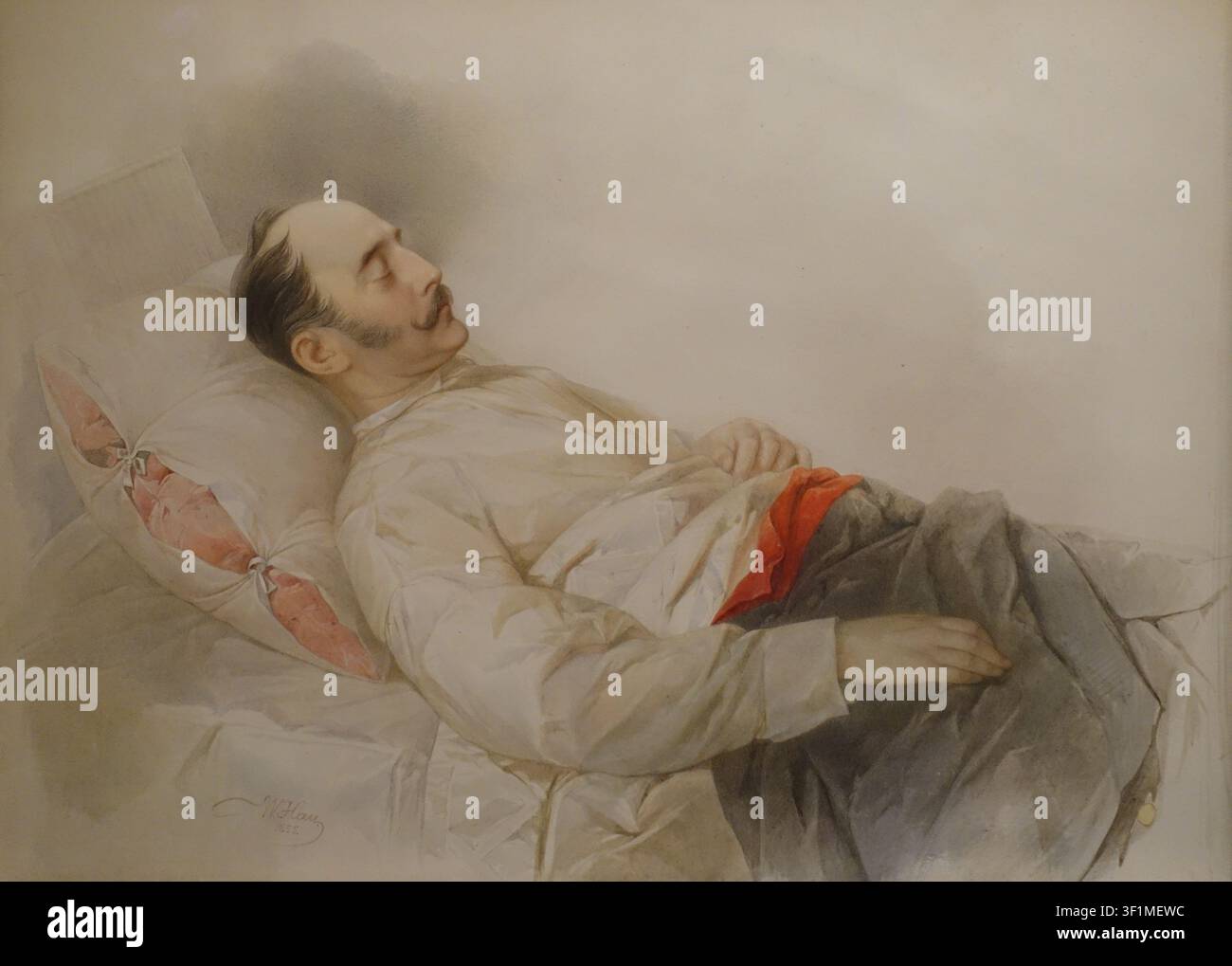 Empereur Nicolas Ier (1796-1855) sur son lit de mort. 1855. Hau Vladimir Ivanovich (1816-1895). Musée-Réserve d'État de Peterhof. Banque D'Images
