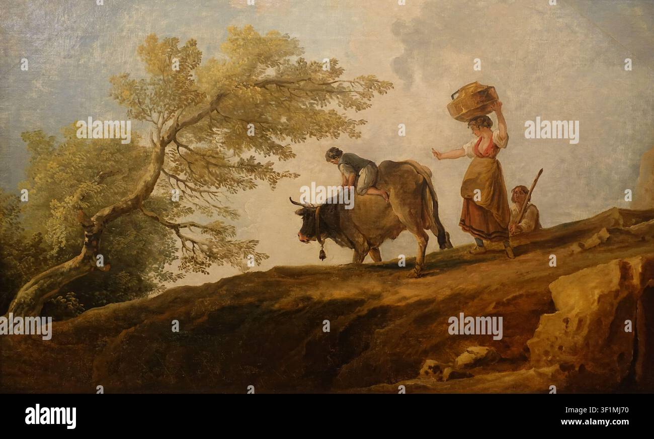 Paysage avec un taureau. Hubert Robert (1733-1808). Fin du XVIIIe - début du XIXe siècle. Huile sur toile. Musée-réserve d'État d'Arkhangelskoye. Banque D'Images