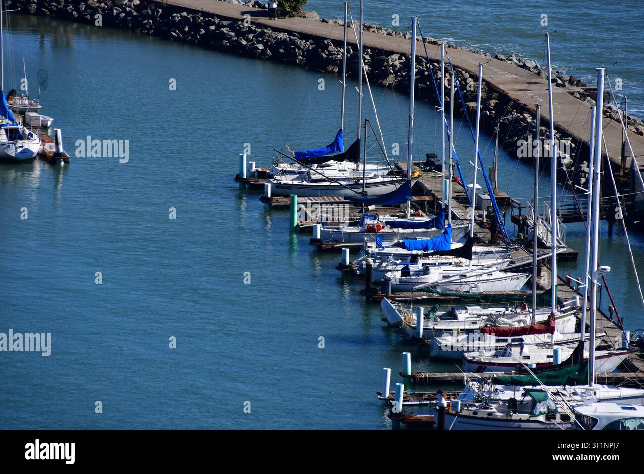 Bateaux à voile et yachts amarrés côte à côte dans une marina Banque D'Images