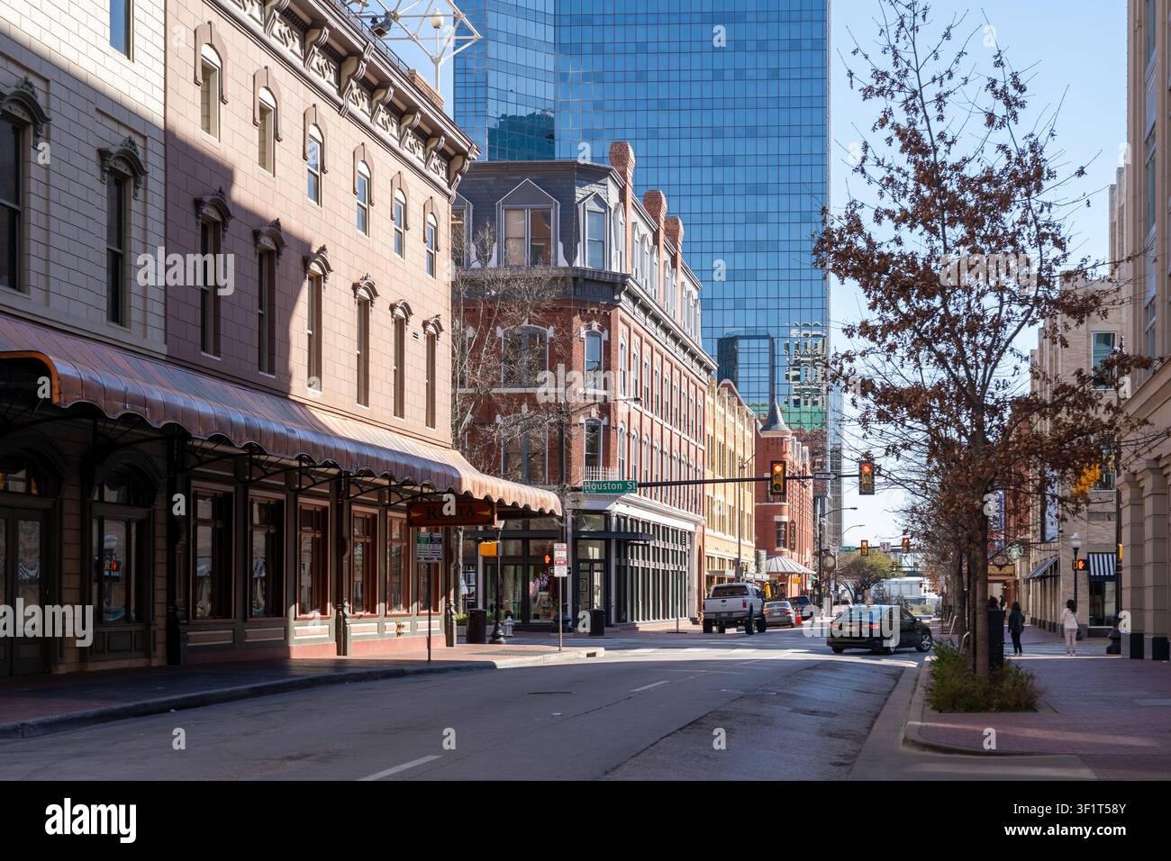La vue de rue du quartier Sundance Square dans le centre-ville de Fort Worth, Texas, États-Unis. Banque D'Images