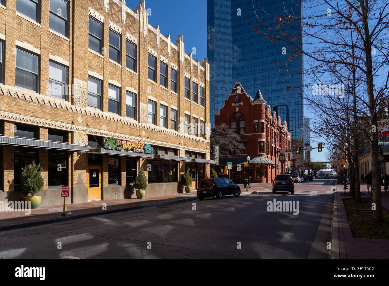 La vue de rue du quartier Sundance Square dans le centre-ville de Fort Worth, Texas, États-Unis. Banque D'Images