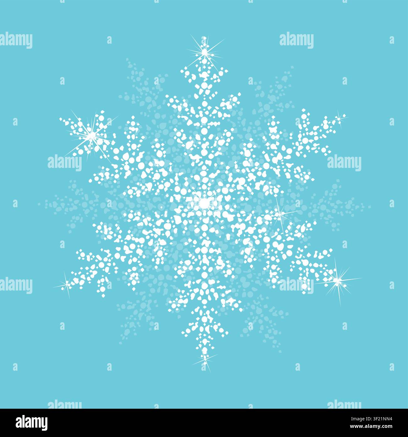 Flocon de neige fait de points, objet demi-ton, dessiné à la main, blanc sur fond bleu. Pas d'IA, illustration vectorielle. Illustration de Vecteur