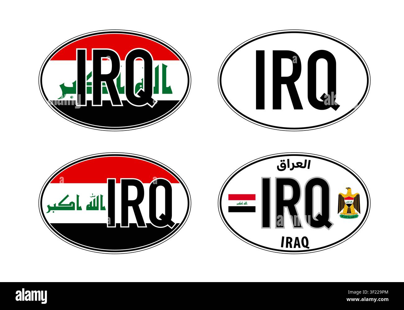 Irak, code international ovale d'immatriculation de véhicule, autocollant pour voiture, illustration vectorielle Illustration de Vecteur