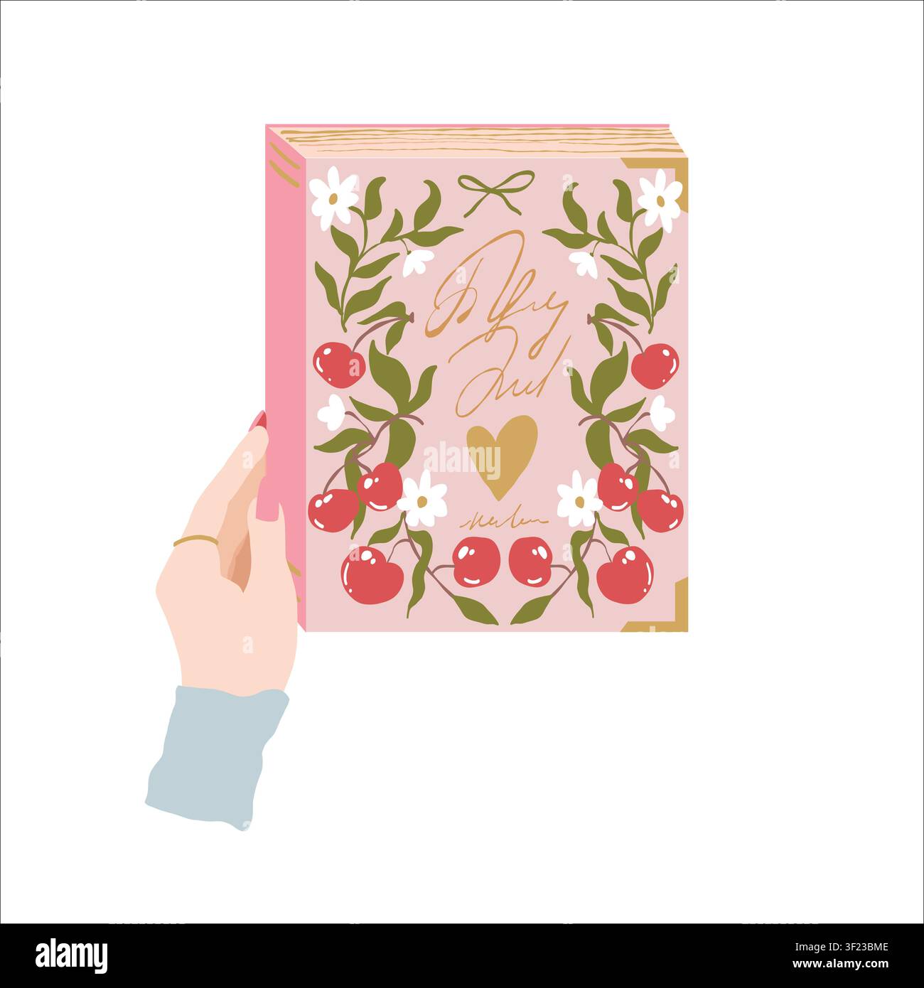 Une main de femme tient un livre avec une belle couverture romantique. Clipart sur le thème des livres de style plat, isolé sur fond blanc. Roman d'amour, lecture. Club de lecture féminin. Illustration vectorielle. Illustration de Vecteur