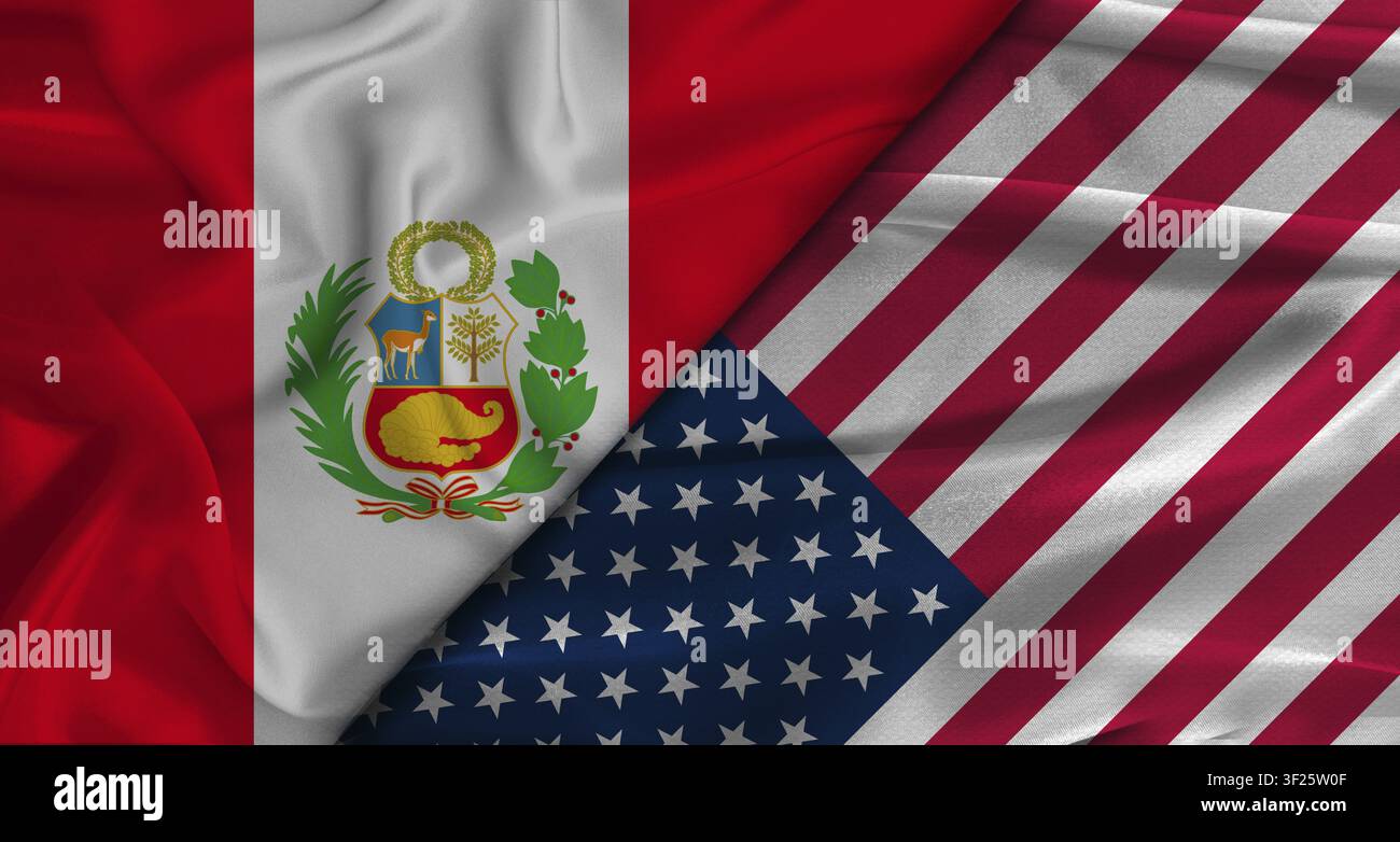 Relations bilatérales entre le Pérou et les États-Unis. Drapeau du Pérou et des États-Unis Banque D'Images