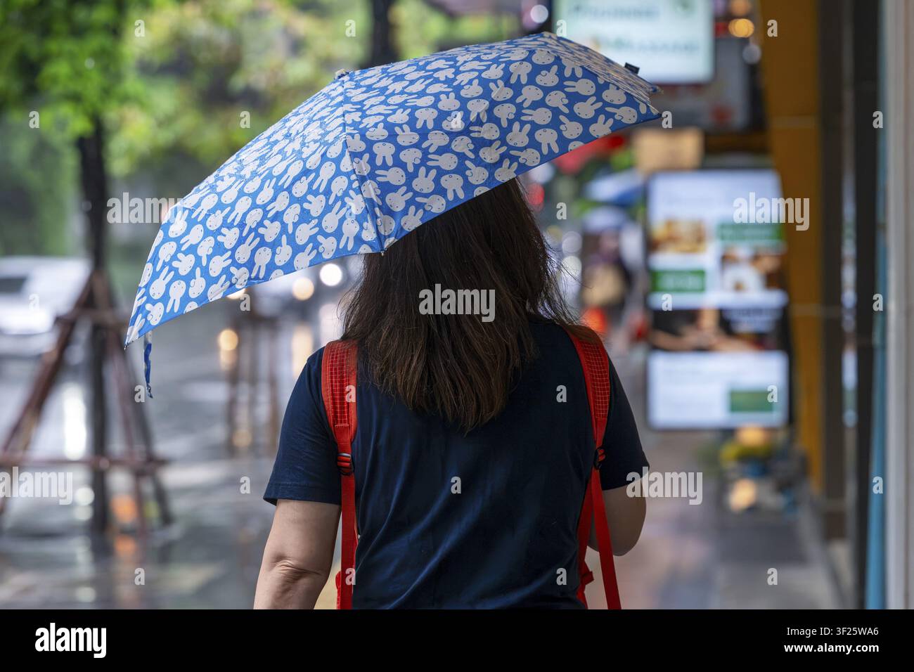 Femme avec parapluie, Bangkok, Thaïlande Banque D'Images