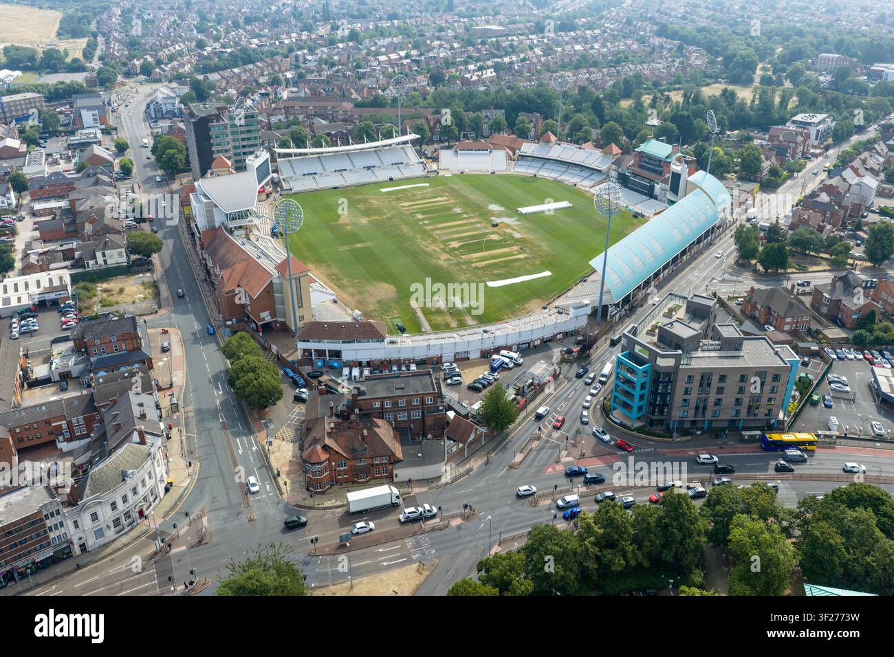 Nottingham Angleterre, 16 juillet 2026 : Photo aérienne du terrain de cricket Trent Bridge à Nottingham, Angleterre, montrant le célèbre stade international de cricket Banque D'Images
