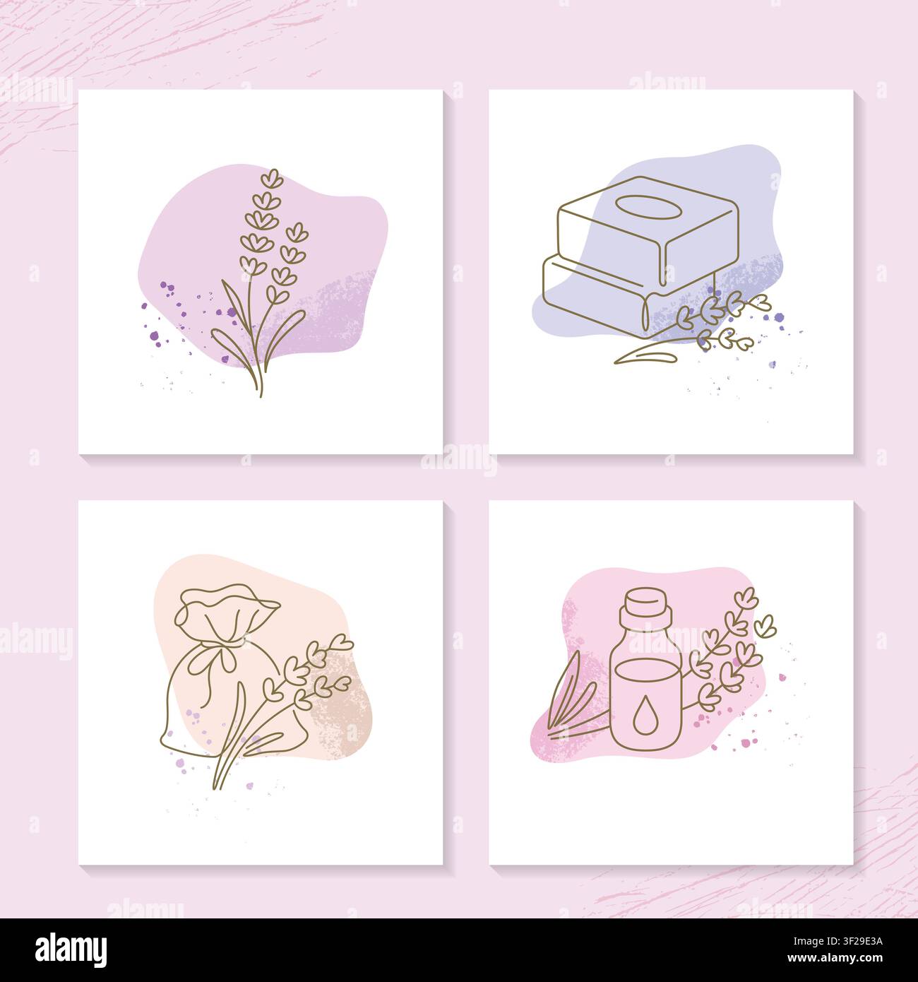 Illustrations en art linéaire pour savon à l'huile essentielle de lavande et sachet pour le bien-être naturel Illustration de Vecteur