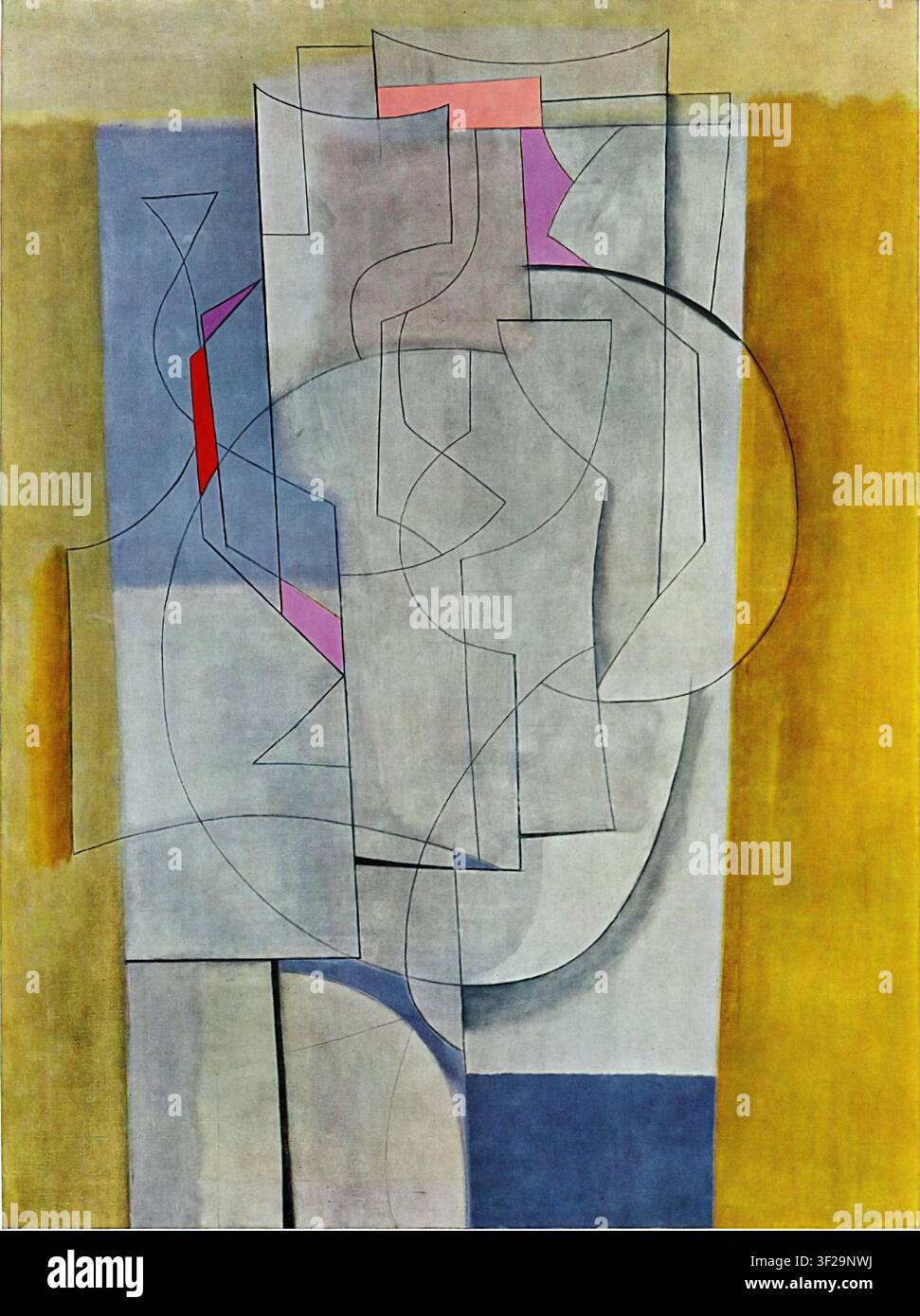 Ben Nicholson, Méridien 1953 ; composition verticale et abstraite avec une structure compacte au centre et qui se dissout vers les bords Banque D'Images