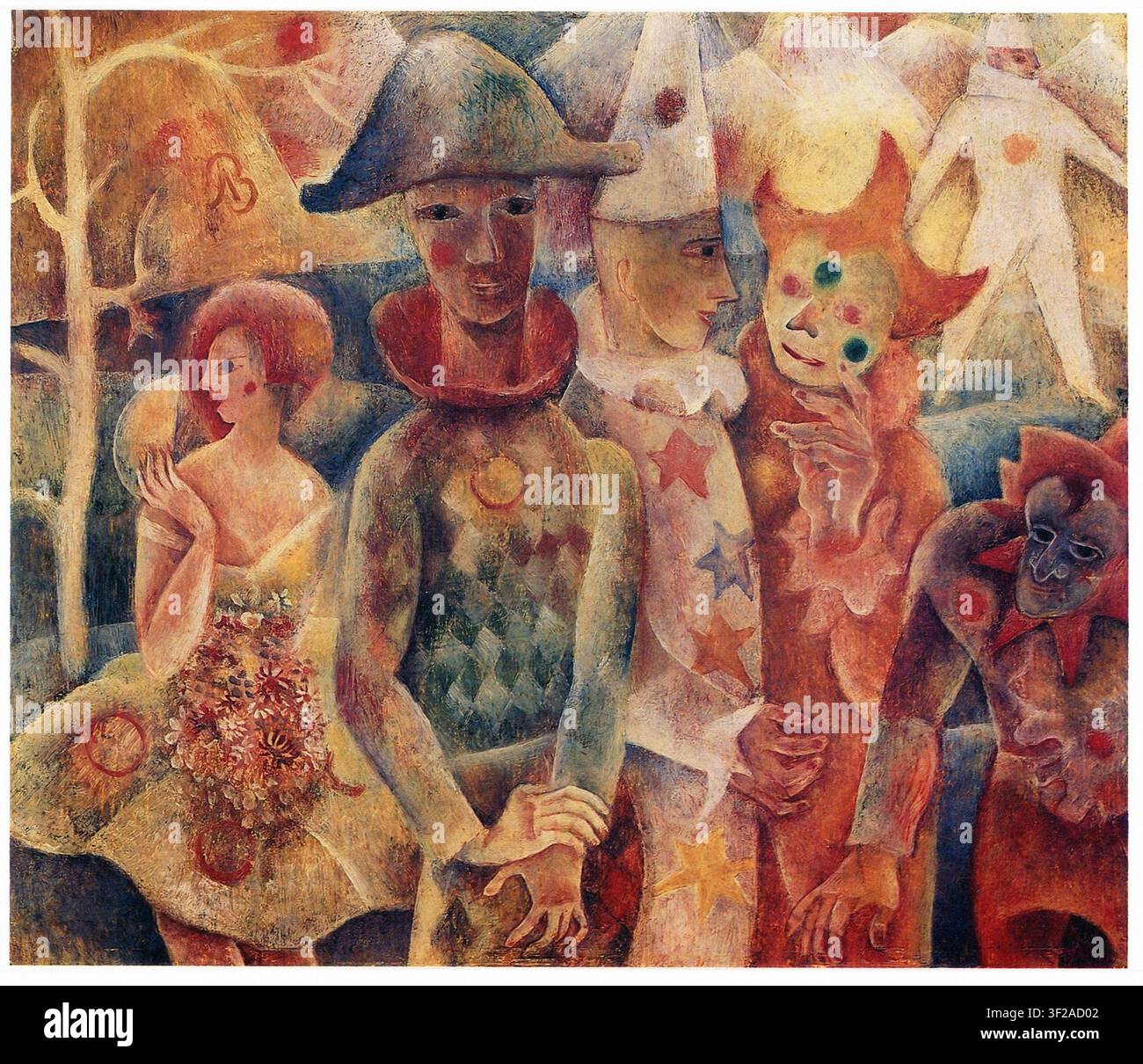 Albert Bloch, Motley 1920 ; Une galerie de personnages de la commedia dell'arte ; ils semblent figés dans une suspension mélancolique et onirique. Banque D'Images