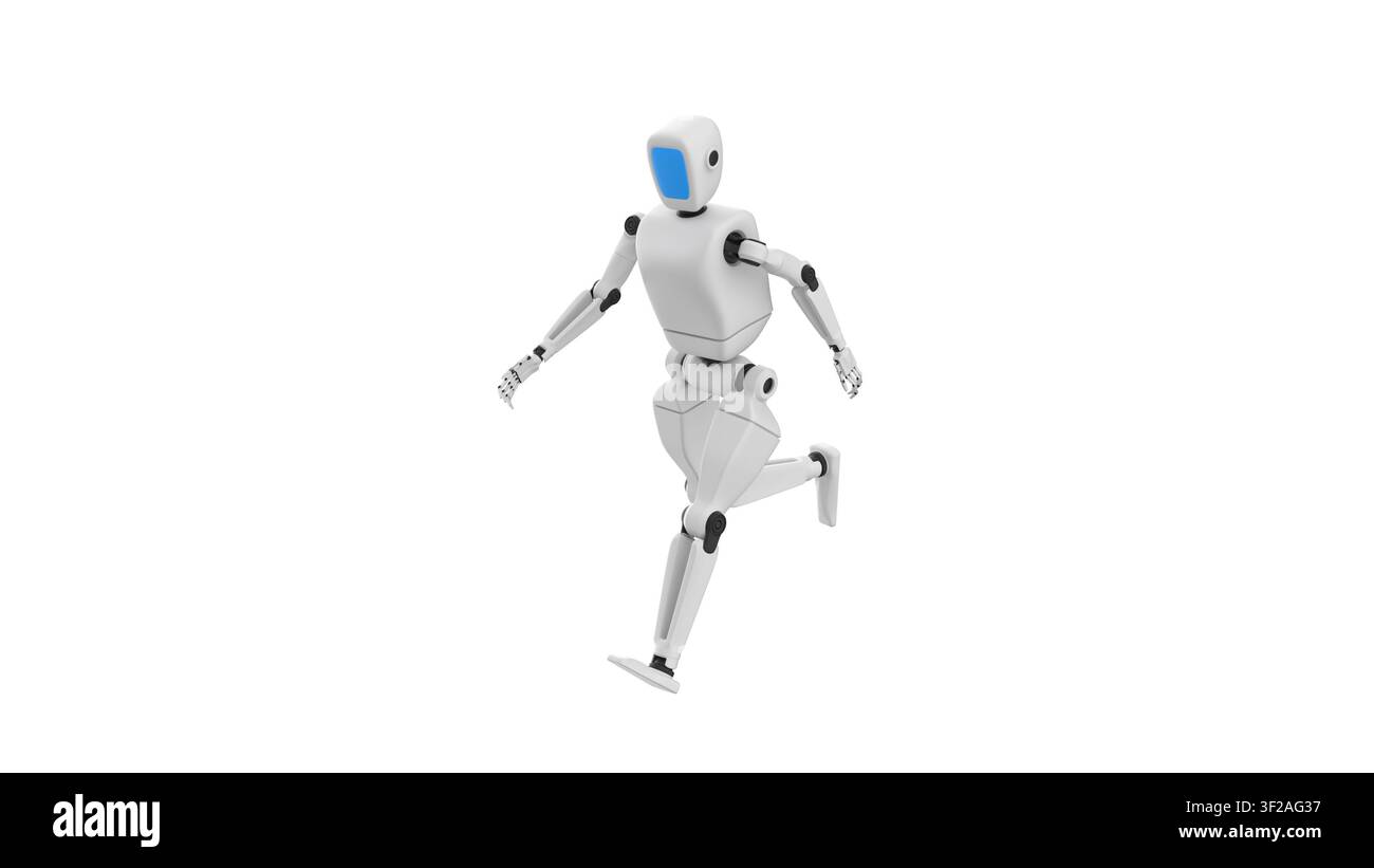 Robot humanoïde stylisé en position de course, rendu 3D Banque D'Images