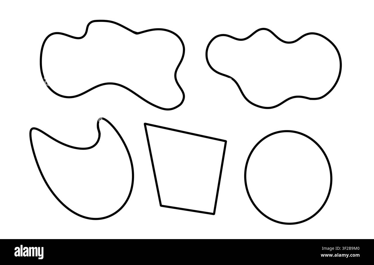 Collection de cinq formes organiques abstraites en contour noir et éléments de blob Banque D'Images